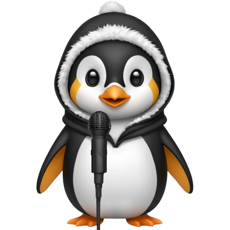 penguin with microphone with hoode emoji