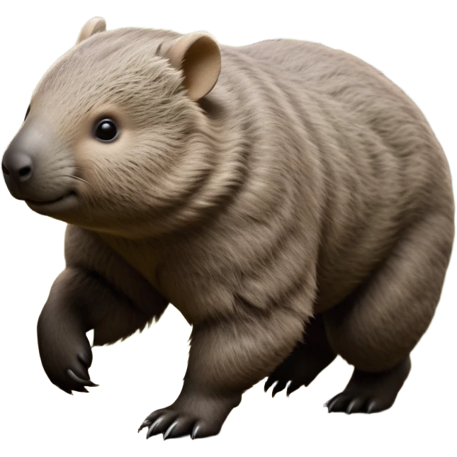 cinematic-stout wombat-realistic-fluffy full-body-waddling-emoji,-stout-muscular-frame-covered-in-coarse-brown-fur,-short-powerful-legs-trotting-determinedly-through-bushland,-round-dark-eyes-filled-with-calm-confidence,-tiny-rounded-ears-twitching-slightly,-strong-digging-claws-visible-on-sturdy-paws,-simplified-yet-realistic-focused-features,-highly-detailed,-glowing-with-a-subtle-earthy-glow emoji
