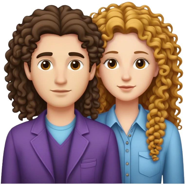 una pareja de lesbianas, una masculina con pelo largo liso y otra femenina con el pelo rizado emoji