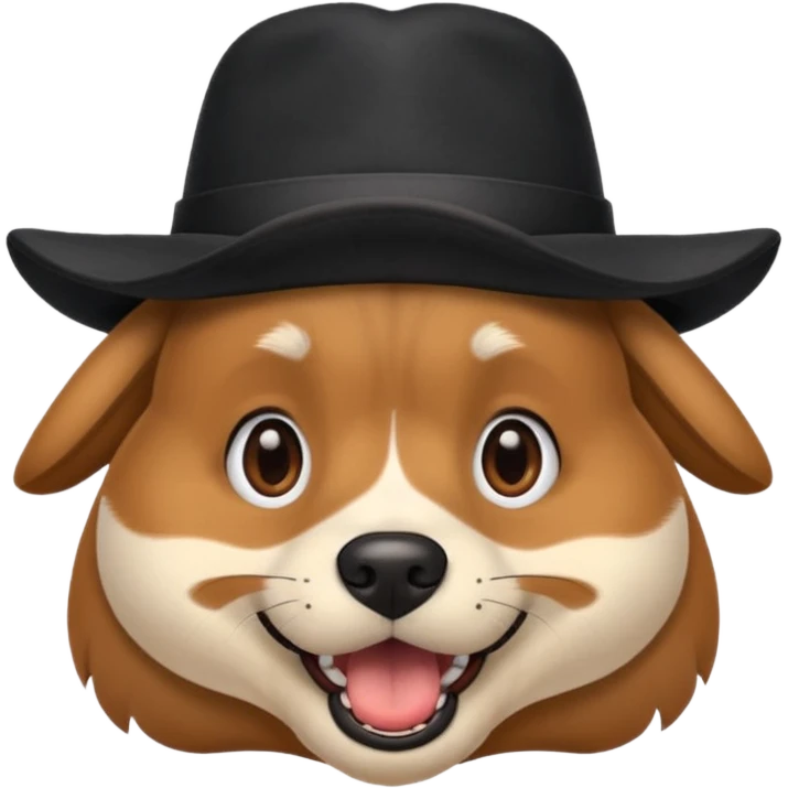 a surprised dog with an open mouth and a black hat on its head emoji
