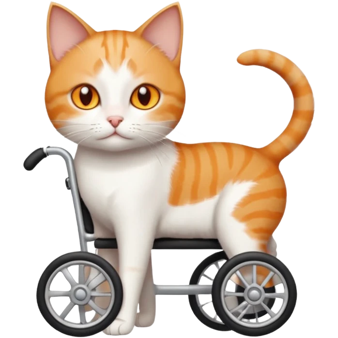 full body small short hair ginger and white cat with orange eyes walking in a wheelchair for cats emoji