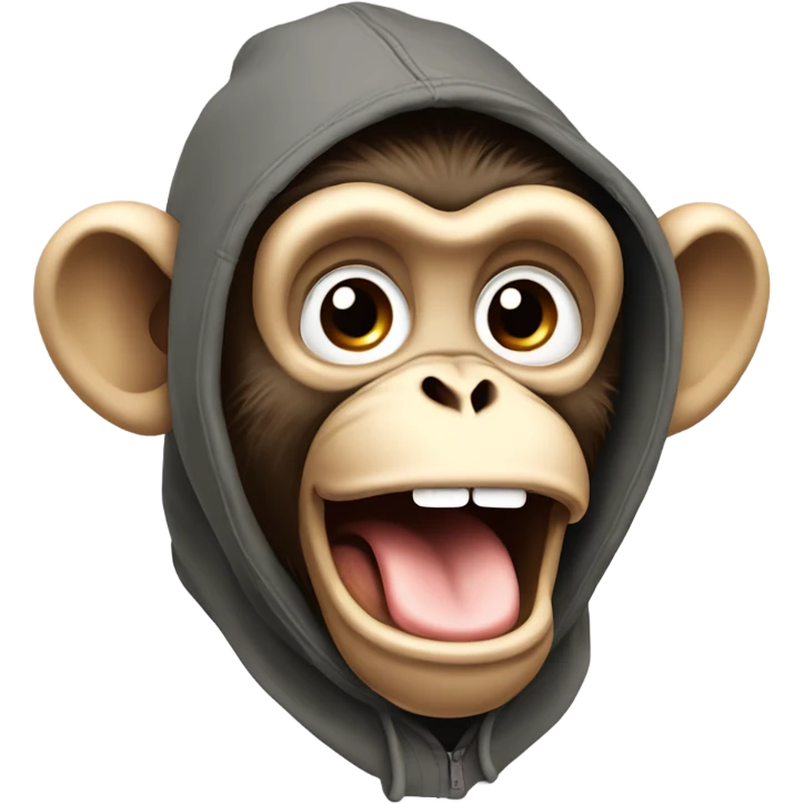 A monkey wearing a hoodie sticking out its tongue ￼ emoji