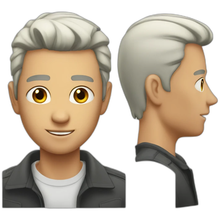 Chad face, jaw line, white hair, ear ring, young man emoji