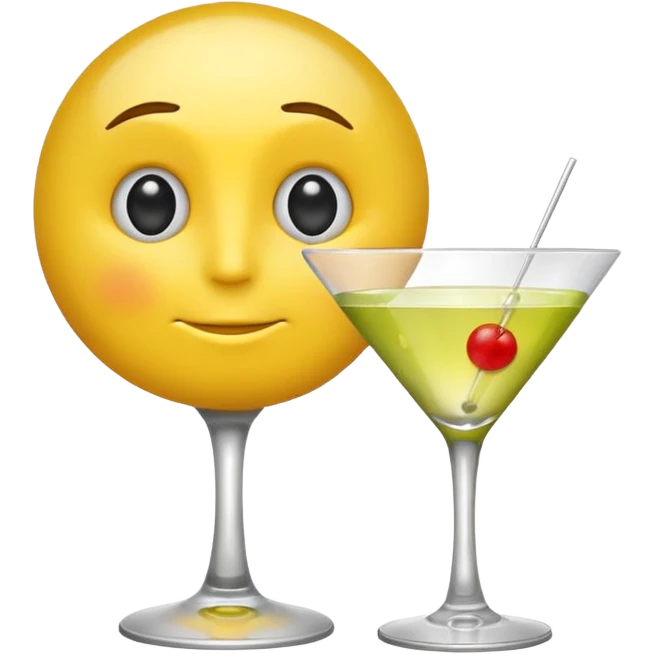 Yellow emoji face thinking of a martini emoji