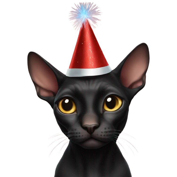 Black Sphinx cat in a New Year's hat emoji