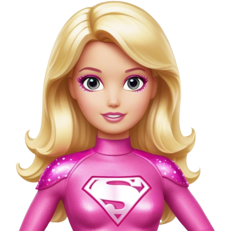 Blonde superhero Barbie with pink sparkly outfit  emoji