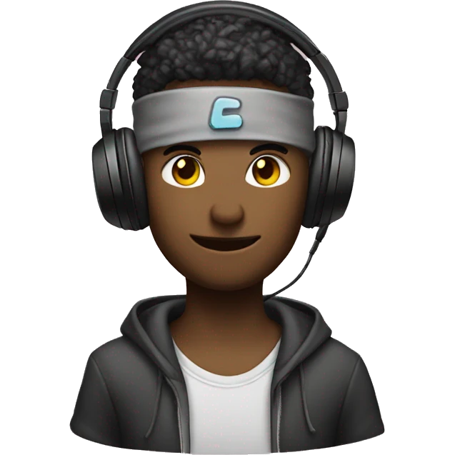 Gamer emoji with headphones on and a keyboard and mouse pad emoji