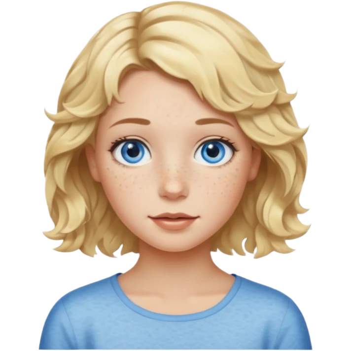 Blonde girl short wavy hair,  blue eyes emoji