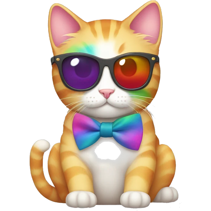 Cute Rainbow Cat with sunglasses and bow tie , make the cat rainbow  emoji