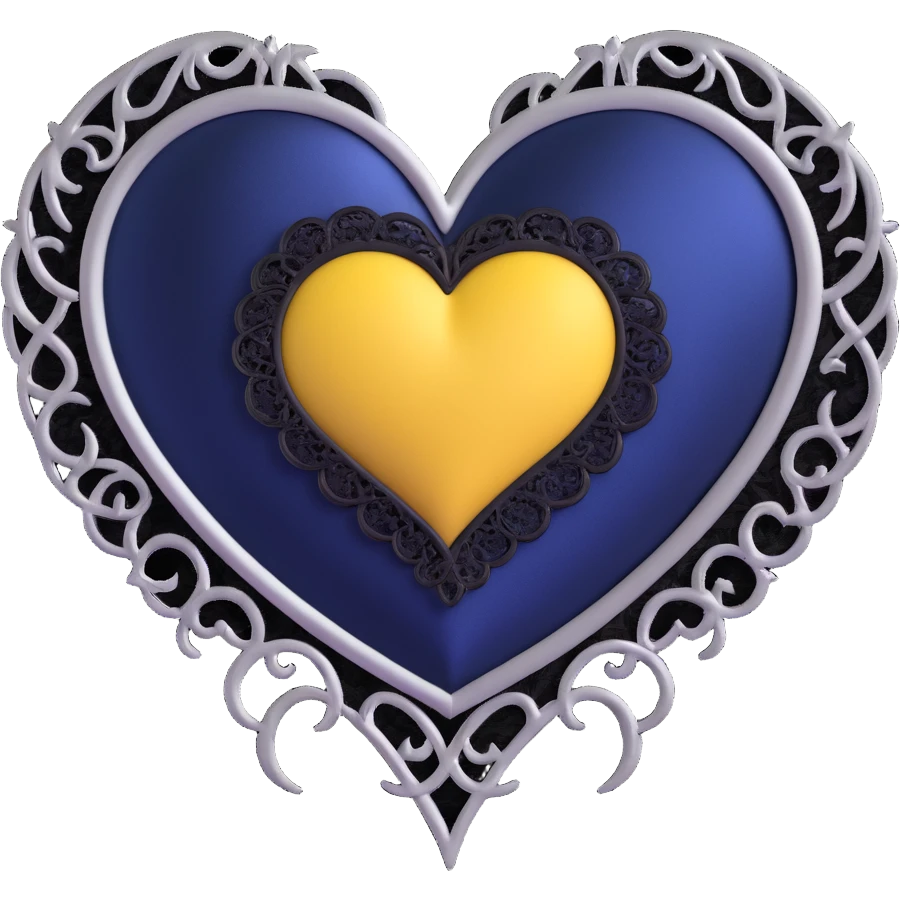 gothic heart, midnight blue silk, silver crescent moon, black lace trim, moody and rich emoji