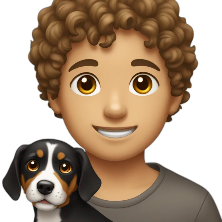 Russian Boy with curly Hair with dog Entlebucher zennenhund emoji