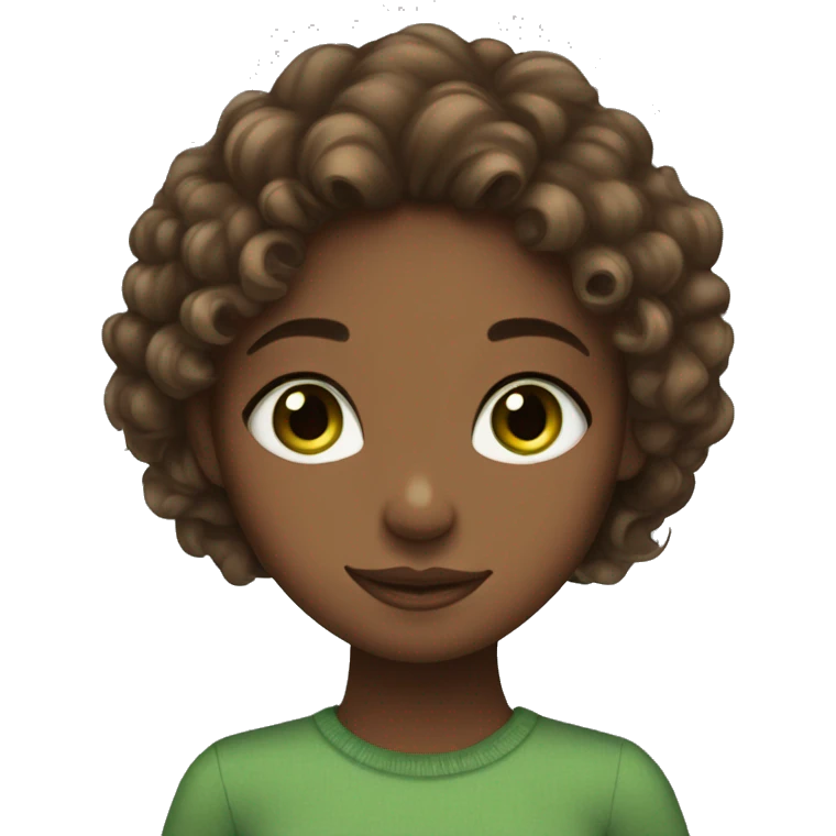 brown curl hair girl, brown girl, green eyes, hugs emoji