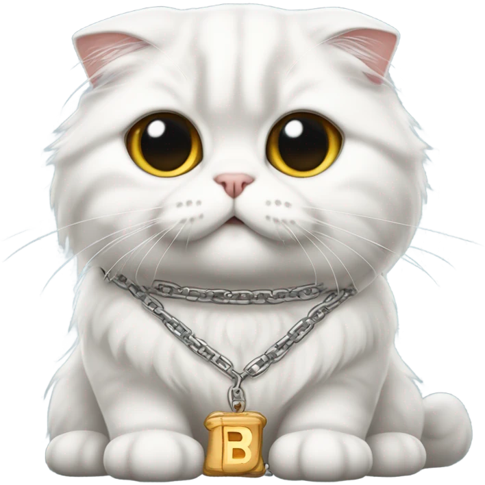 White long haired Scottish fold with chain that says Bucatini emoji