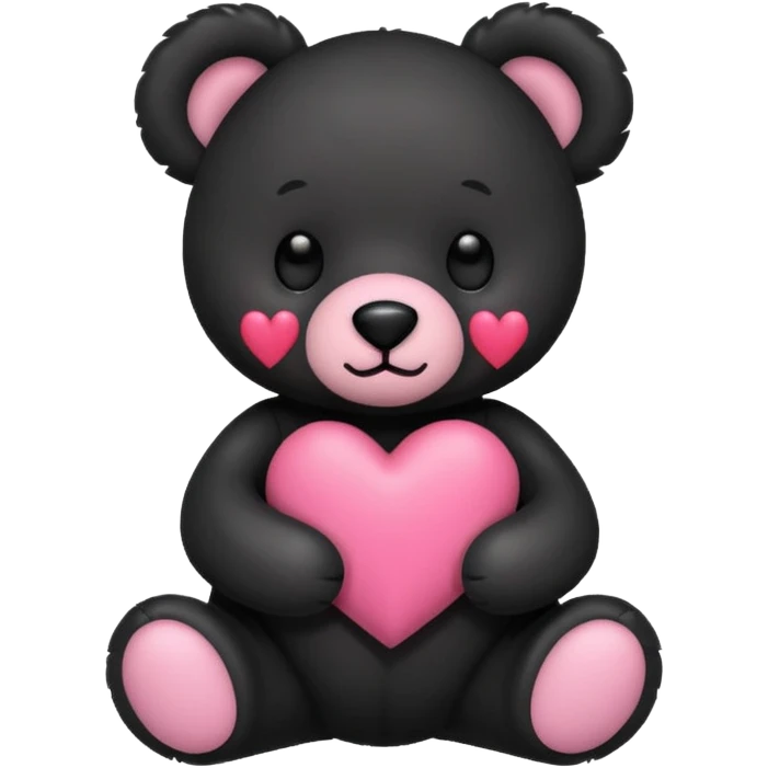 Black teddy bear holding a pink heart emoji