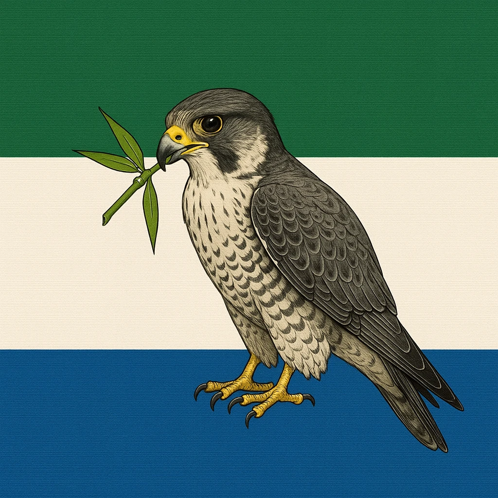 flag design featuring green, white, and blue stripes with a detailed falcon eating bamboo in the center emoji