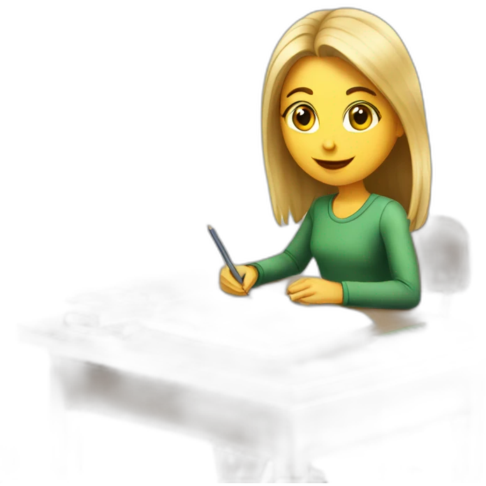 White Smart girl doing Homework on a desk emoji