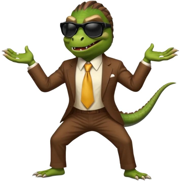 capitalist iguana banker godfather with black sunglasses breakdance scaring emoji