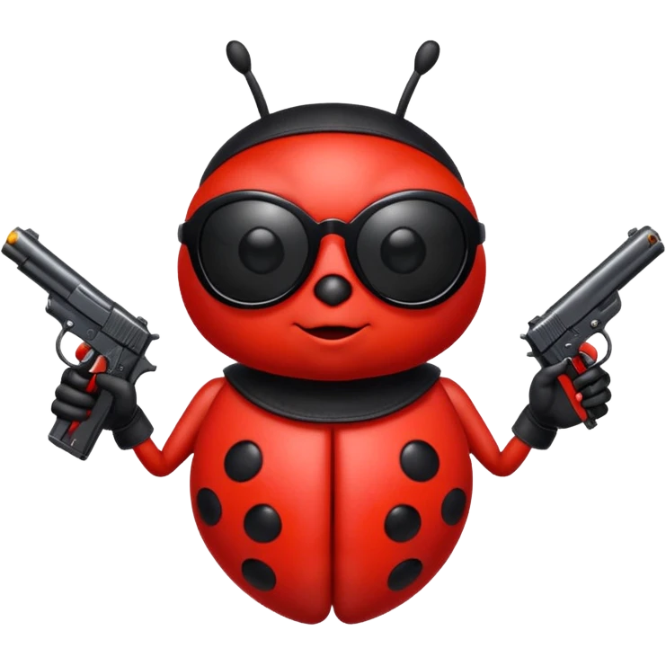 an evil ladybug with dark sunglasses and a pistol emoji