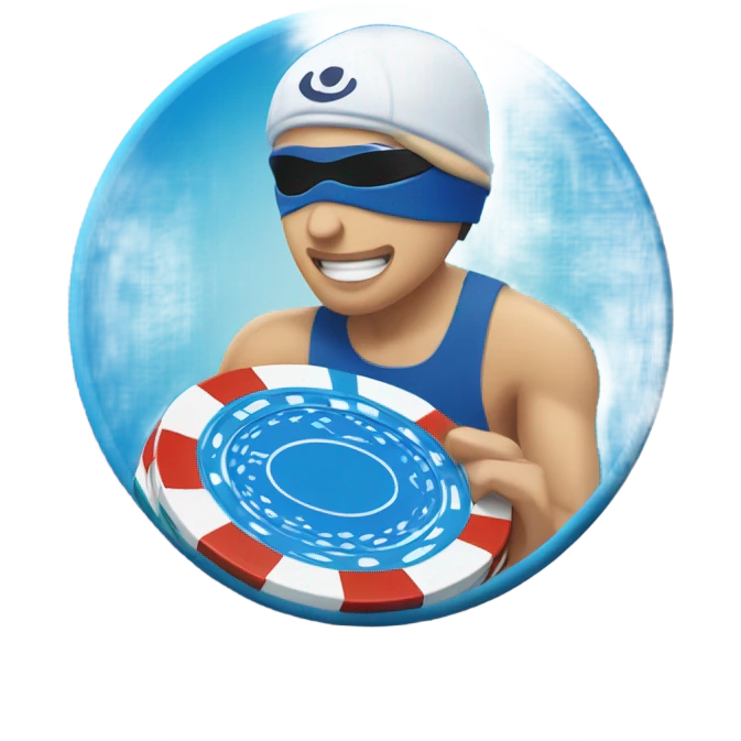 blue poker chip with a swimming insi emoji