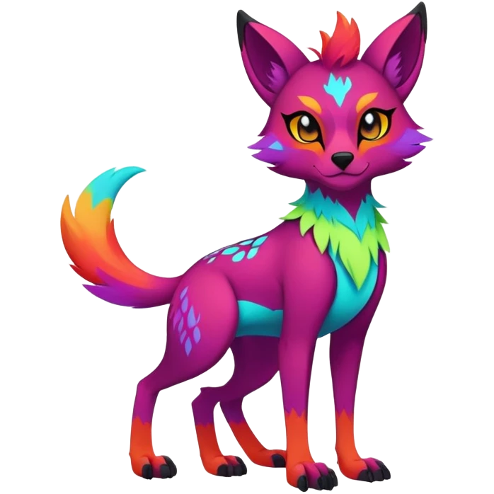 Neon-colored multi-colored edgy cool Falvie-Fionbri-creature-fursona, full body, with random markings emoji