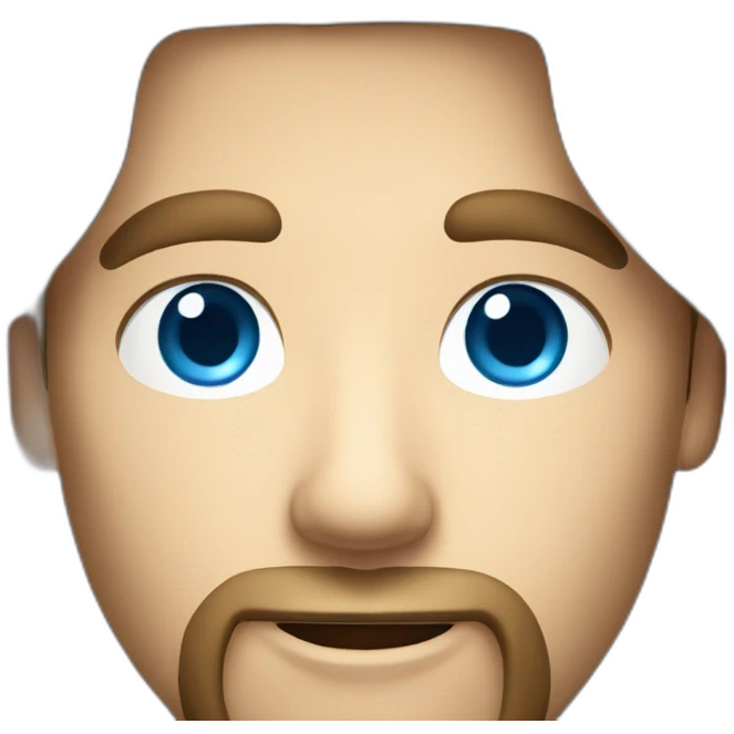 man with brown long hair, a beard and blue eyes holding an iphone emoji