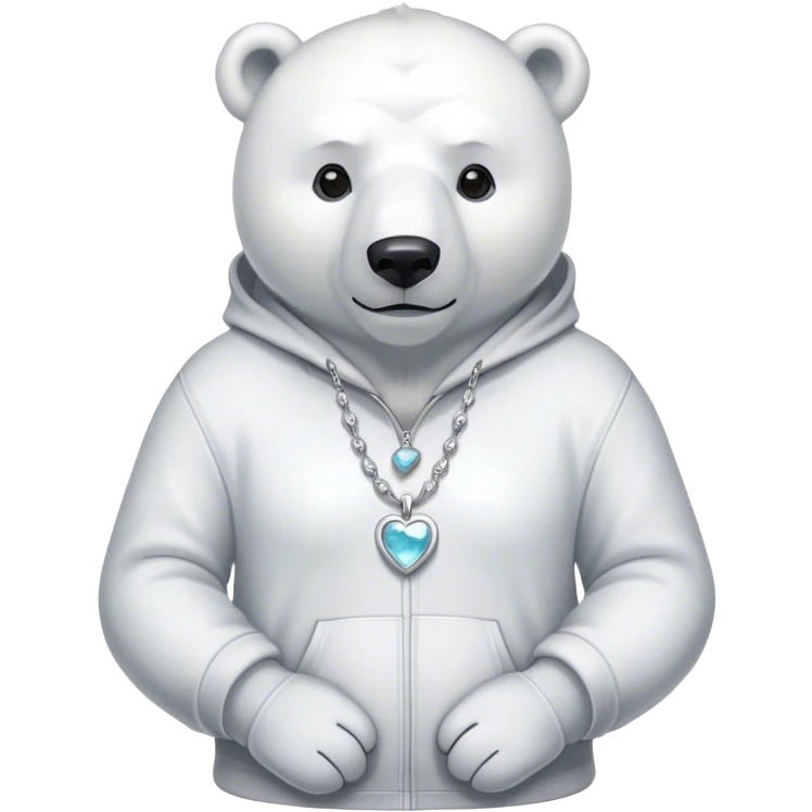 Polar bear wearing a hoodie with a silver necklace on emoji