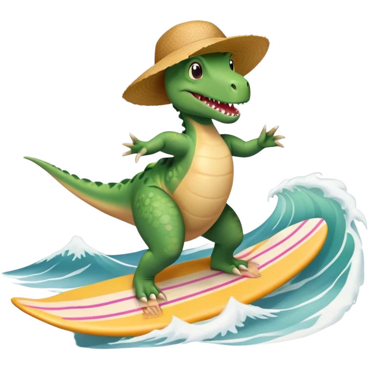 Dinosaur with ballerina dress wearing a het surfing on waves emoji