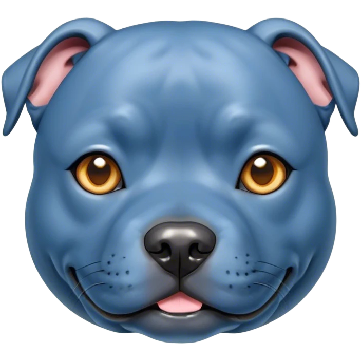 Cinematic Cute Blue Staffordshire Bull Terrier Portrait Emoji, Head tilted playfully and inquisitively, featuring a glossy blue Fur with a healthy sheen, round, sparkling dark eyes filled with curiosity, Simplified yet irresistibly adorable features, highly detailed, glowing with a warm, friendly glow, high shine, affectionate and spirited, stylized with a touch of whimsy, bright and endearing, soft glowing outline, capturing the essence of a mischievous yet loving pup, so playful it feels like it could bound out of the screen and into your arms! emoji