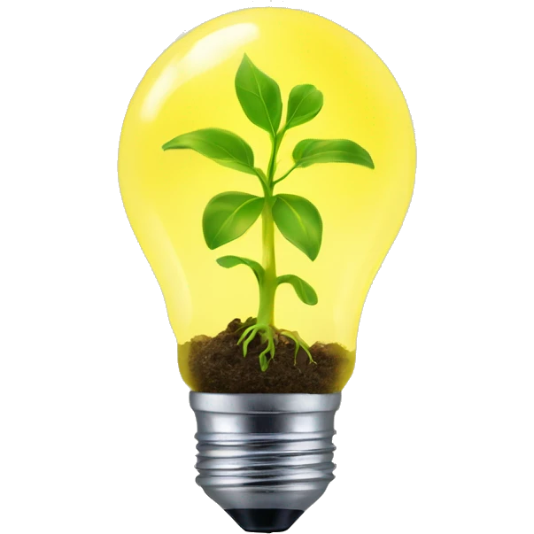 a plant sprout inside a yellow glowing idea lightbulb emoji