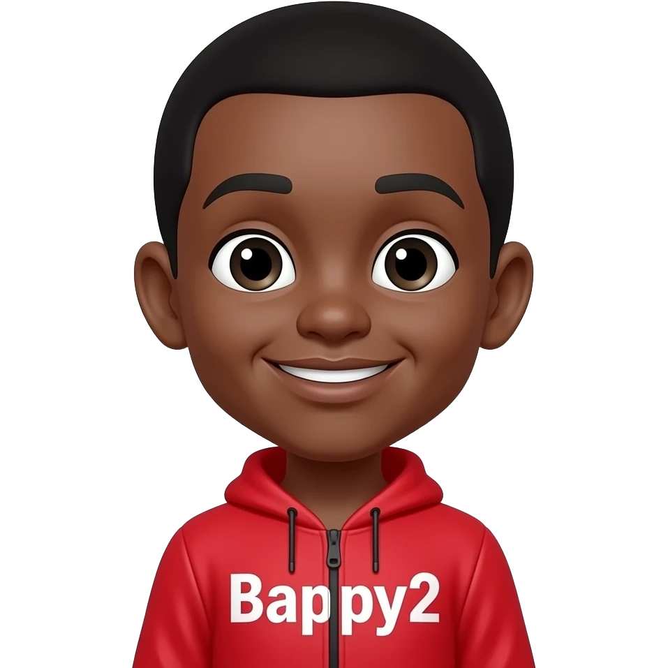 Add the caption Bhappy2 a black Betty boo image in a red jump with the words Bhappy2 suit emoji