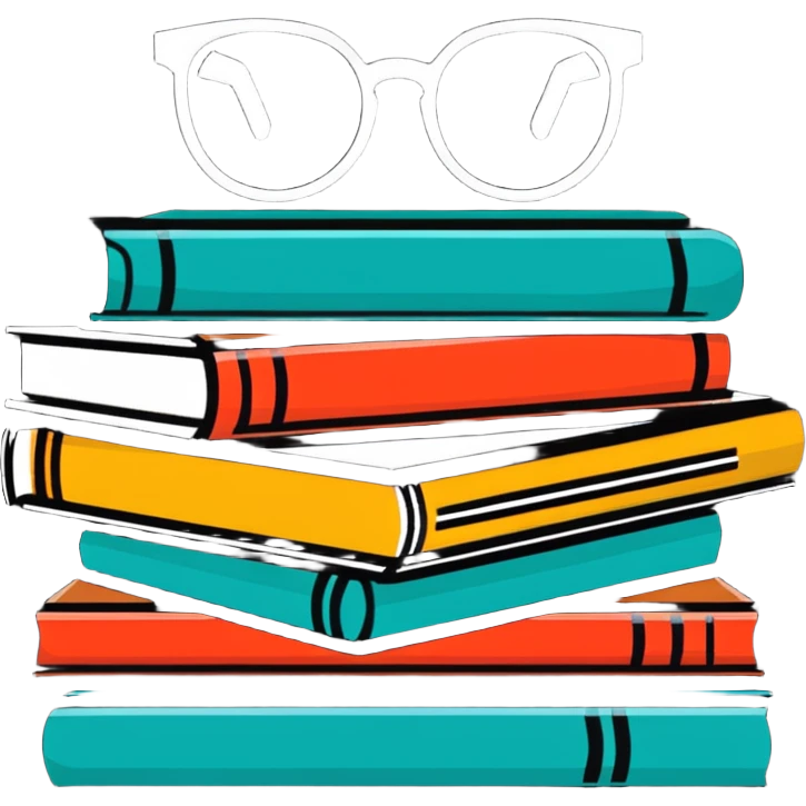 A cute stack of books with glasses resting on top emoji