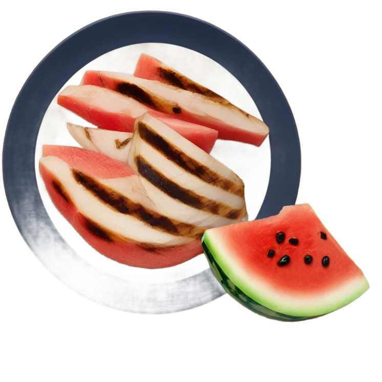Watermelon and chicken on a plate emoji