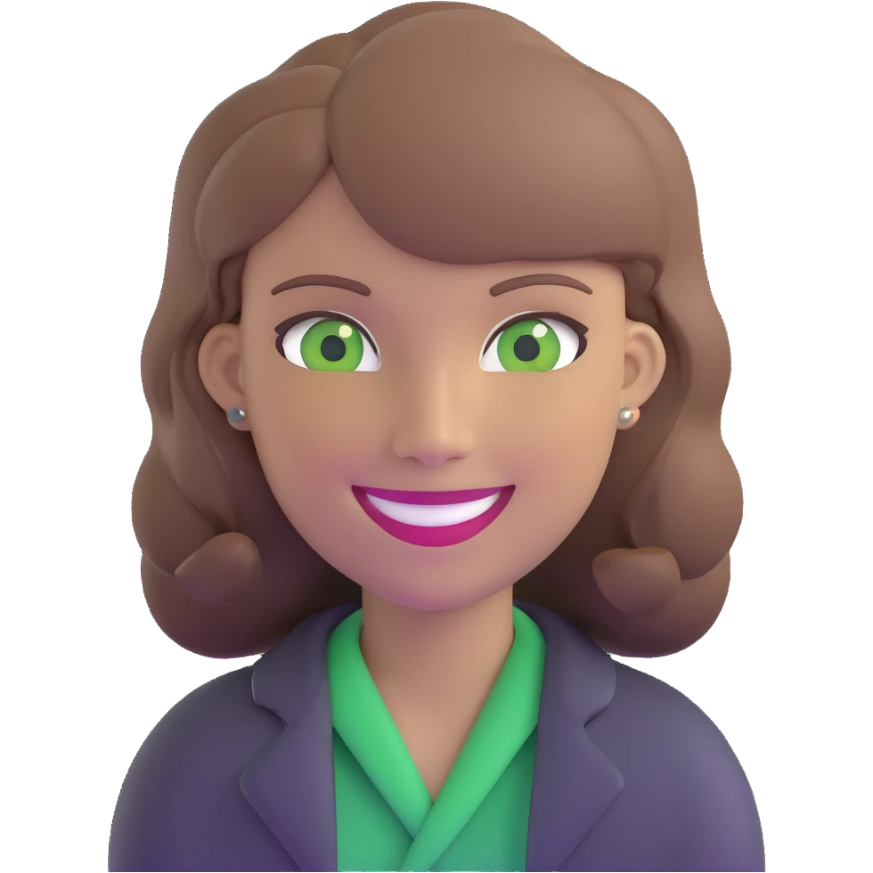 smiling teacher with light brown hair and green eyes emoji