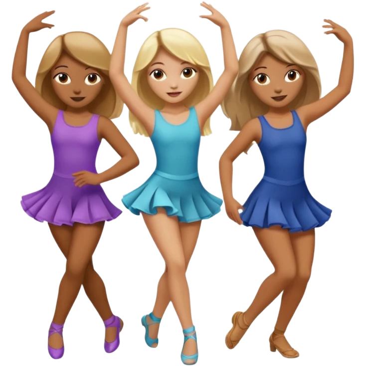 Emoji of 3 Girls dancing ONLY ONE with blonde hair, one tan skin with brown  hair ONLY ONE IS BLONDE emoji