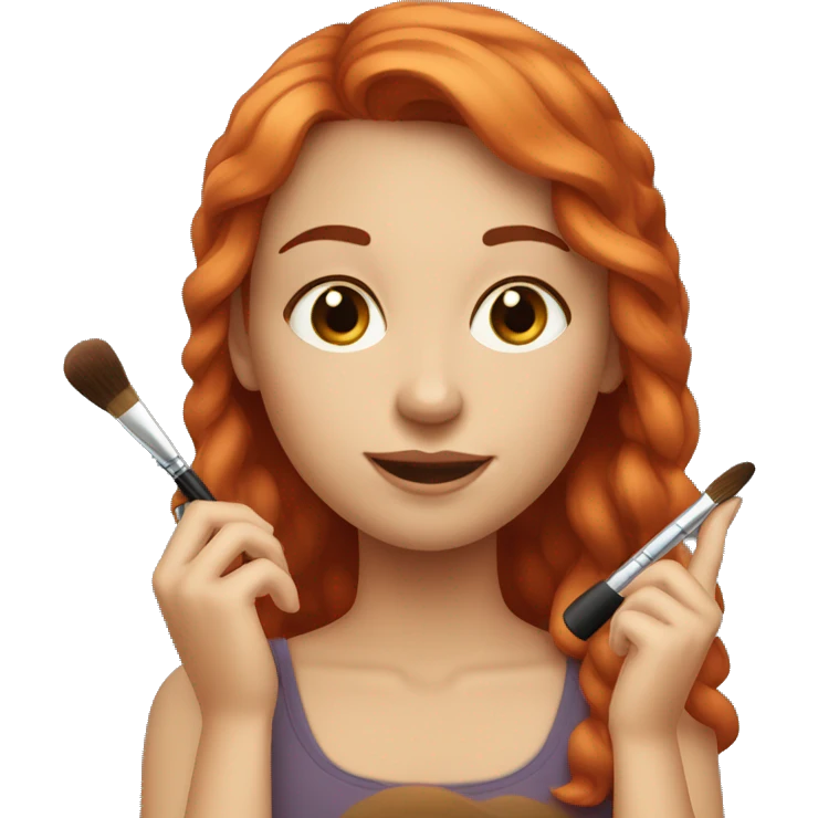 "A fair-skinned, red-haired girl doing makeup on her friend." emoji