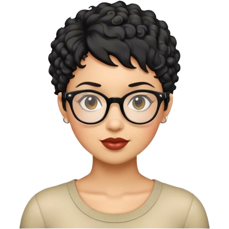 woman pixie curly cut black hair with glasses emoji