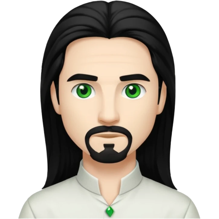 Kevin Richardson green eyes, black long hair, white outfit emoji