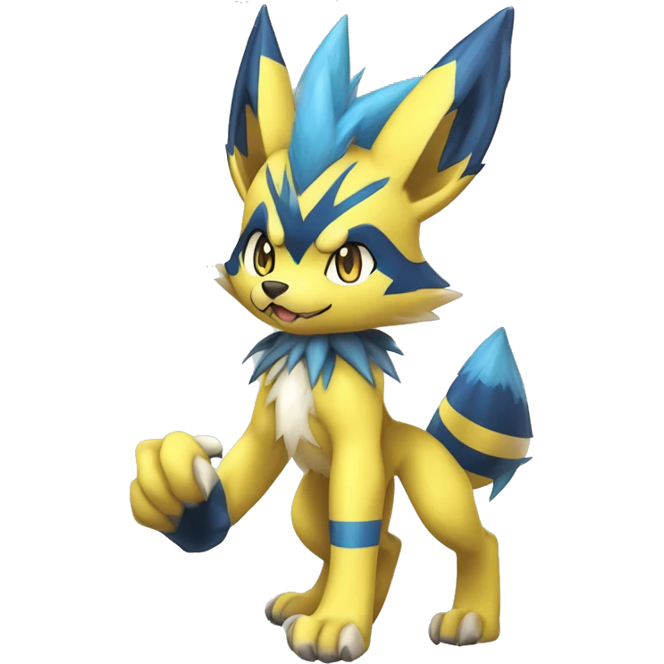 Anthro Edgy Cool Zeraora-Lucario-Werewolf-Jolteon-Pokémon-Fakémon with shiny blue stripes Full Body Detailed High Quality  emoji