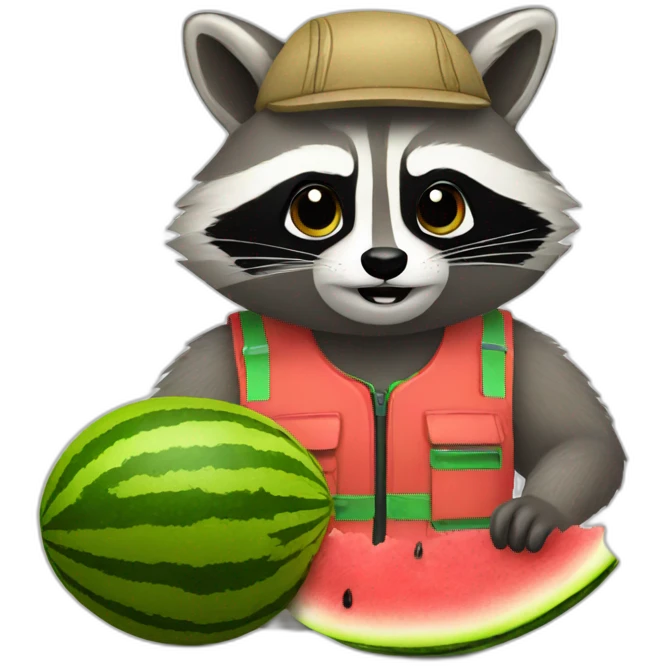 raccoon driver with a watermelon emoji