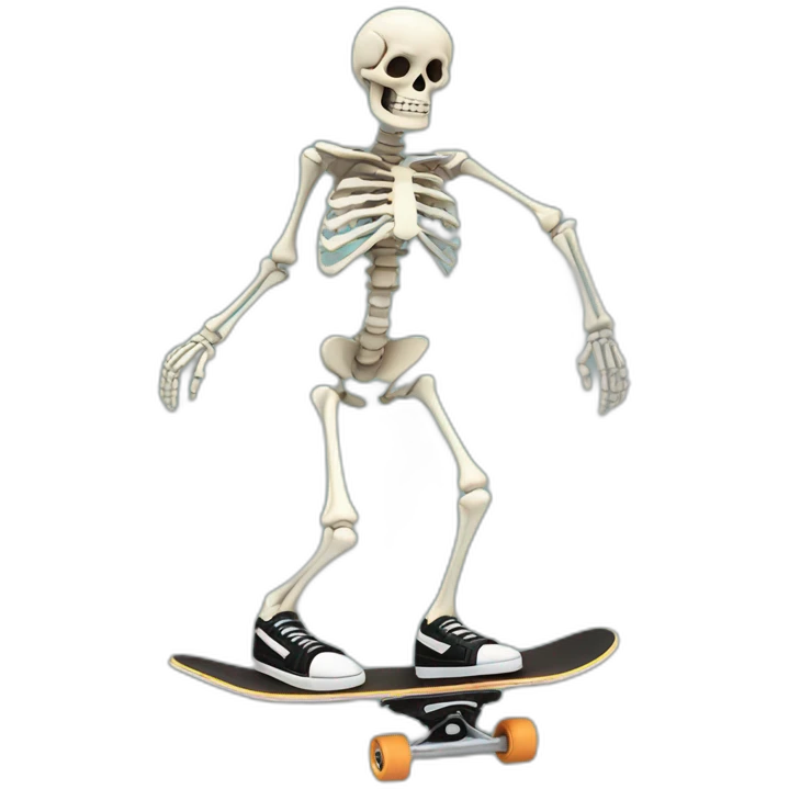 skeleton on frie skateing on skate and making kickflip emoji