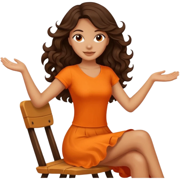 Twirling around a chair Long dark wavy hair women in orange top  emoji