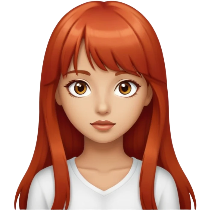 pretty girl big brown eyes long red hair with bangs beautiful tan emoji