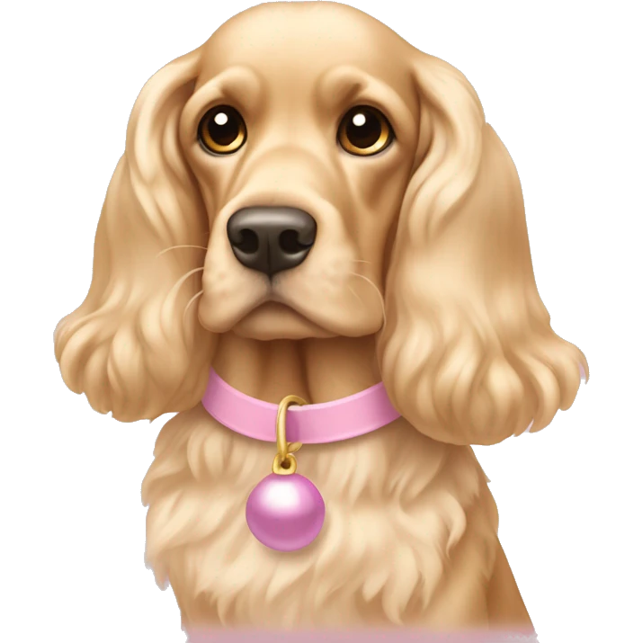 Blond cocker spaniel wearing two light pink sleighbell emoji