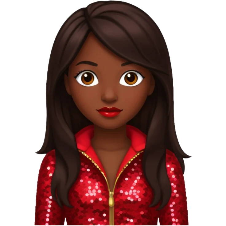 Tamika Scott from Xscape with long dark brown hair, red sequin outfit emoji