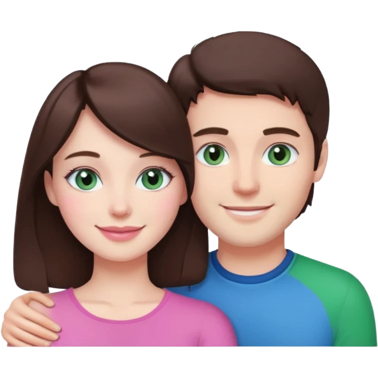 pink polaroid photo of a couple thats white with brunette hair blue and green eyes emoji