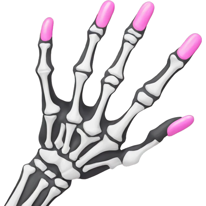 Skeleton hand 5 fingers with pink polish nails minimalistic  emoji