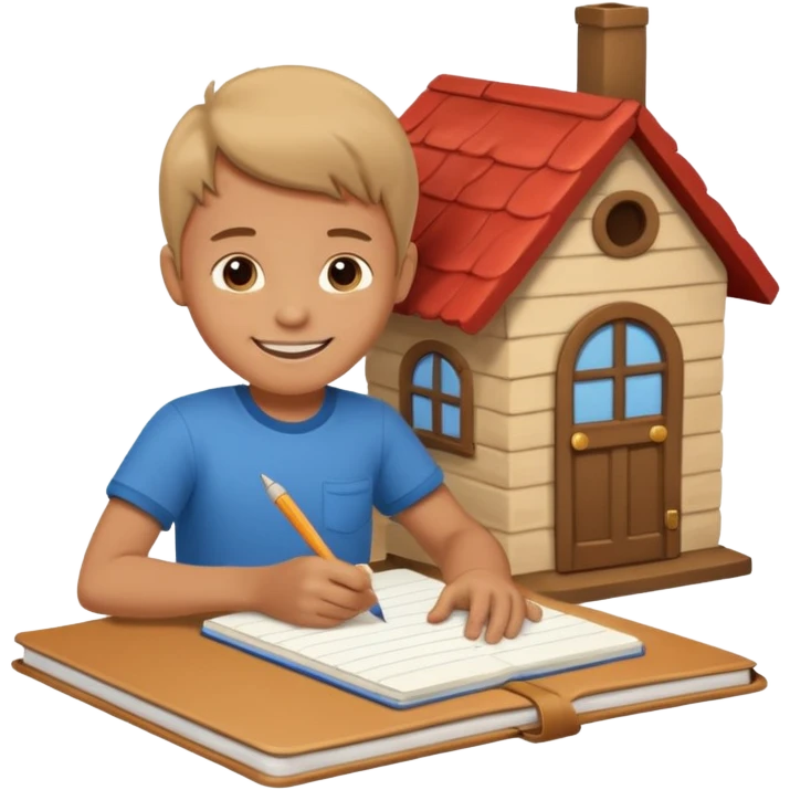 boy drawing little house on notebook emoji