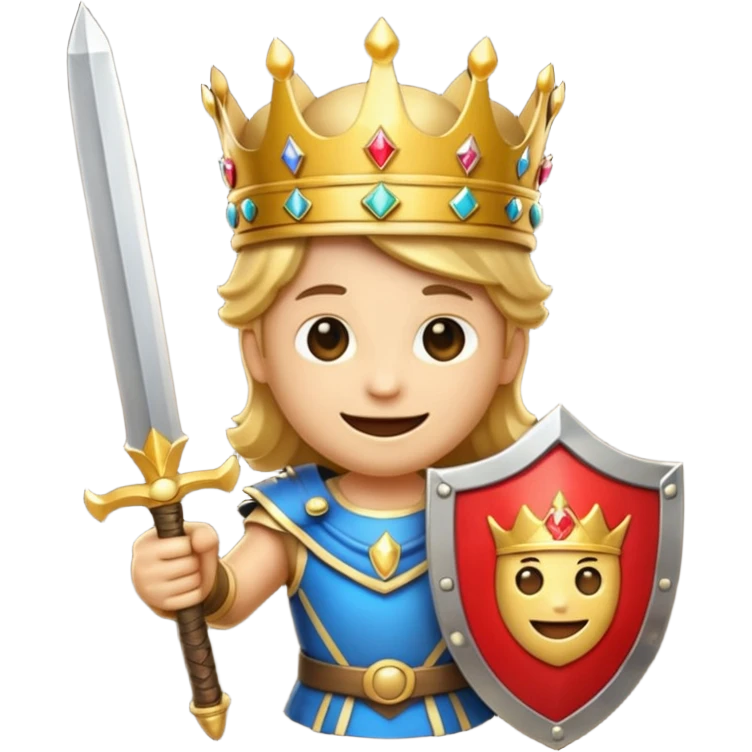 Powerful emoji with sword, shield and crown emoji