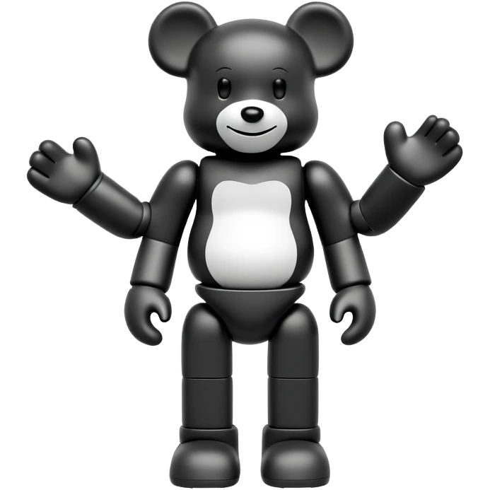 Bearbrick figure with KAWS style but with a happy smile instead of X eyes, simplified toy bear shape with articulated limbs emoji