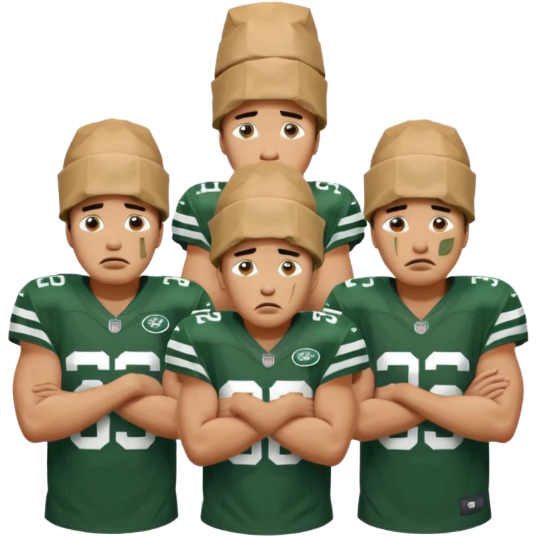 New York Jets being cry babies with tears with paper bags on their heads emoji